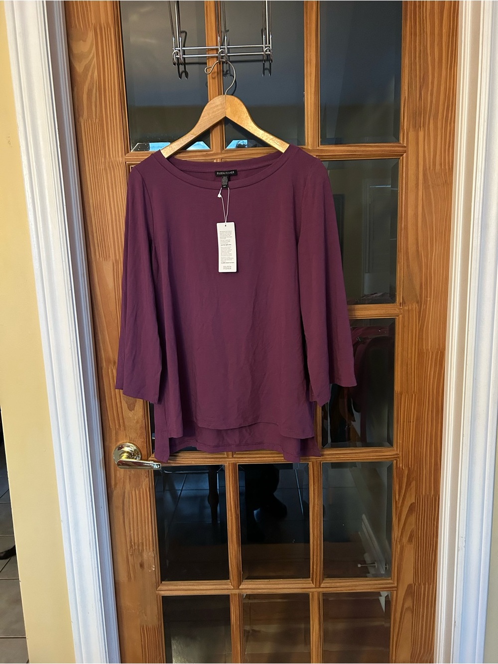 Eileen Fisher Plum Layered Hem Long-Sleeve Top